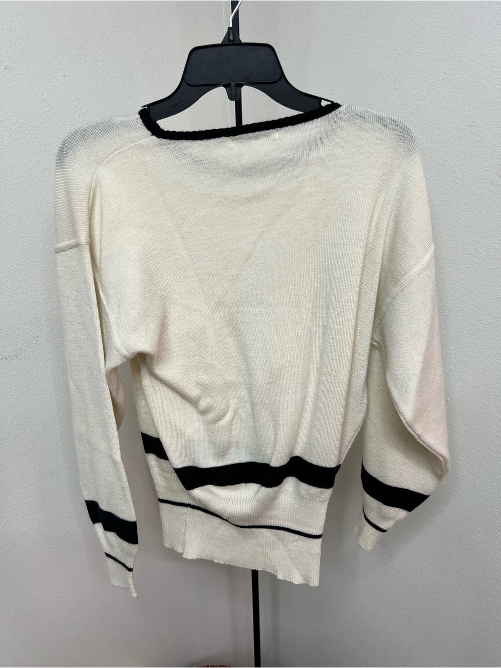 Set of Women's Cream Scoop Neck Sweater with Black Stripe Details and skirt